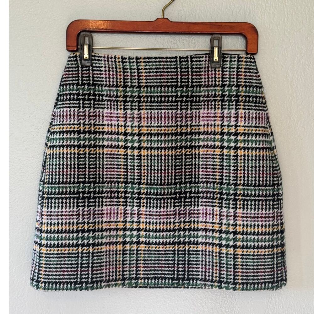 Women's Loft Wool Blend Plaid Mini Skirt Multicolor Tweed Sz 2P